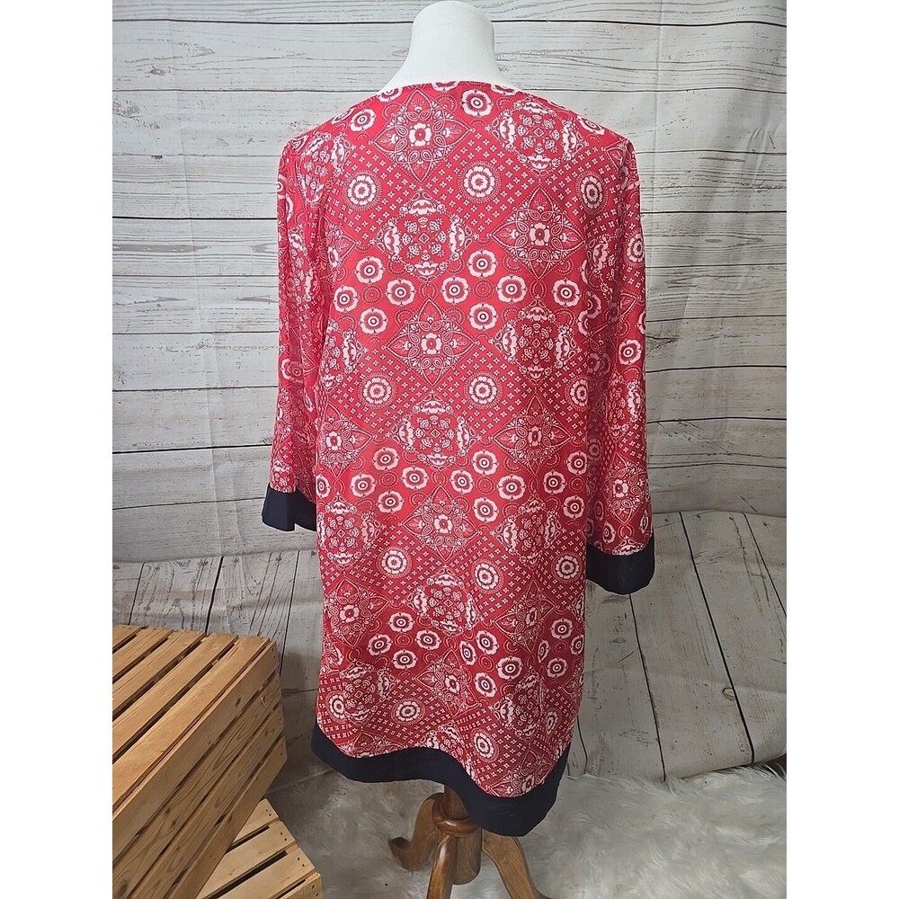 Talbots Red Bandana Tunic Top Women's M Sheer Navy Blue Trim Cover‎ up Patriotic - Picture 2 of 7